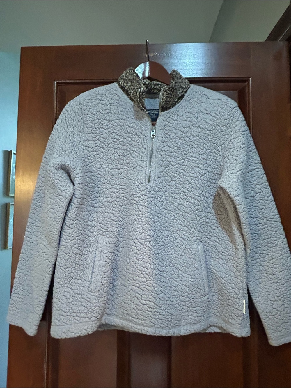 Abercrombie & Fitch Sherpa Fleece 1/4 Zip Pullover Gray L